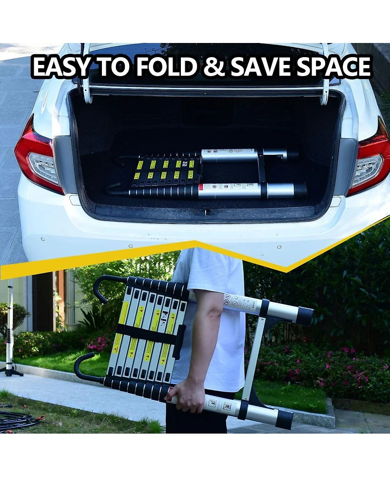 Streamdale Furniture 8.5FEET Telescopic Aluminum Alloy Folding Ladder with Hooks and Triangular Support