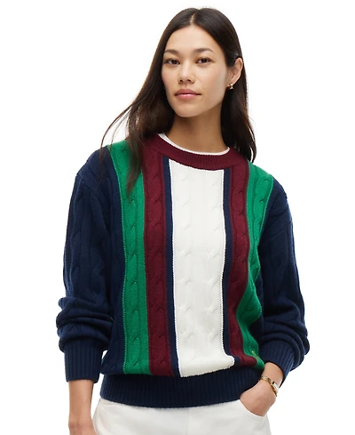 Tommy Hilfiger Women's American Icons Stripe Cable-Knit Crewneck Sweater
