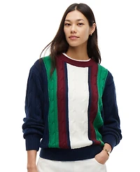 Tommy Hilfiger Women's American Icons Stripe Cable-Knit Crewneck Sweater