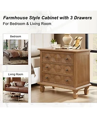 Streamdale Furniture Farmhouse Nightstand with Charging Station and 3 Drawers