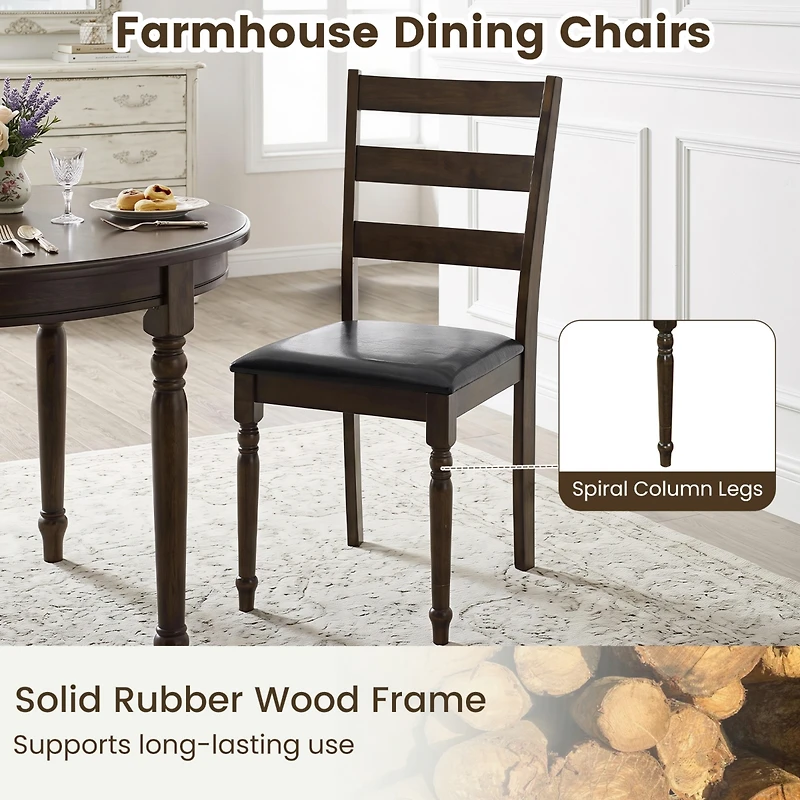 Gymax 2Piece Farmhouse Pu Leather Upholstered Dining Chairs with Ladder Back Padded Seat