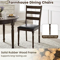 Gymax 2Piece Farmhouse Pu Leather Upholstered Dining Chairs with Ladder Back Padded Seat