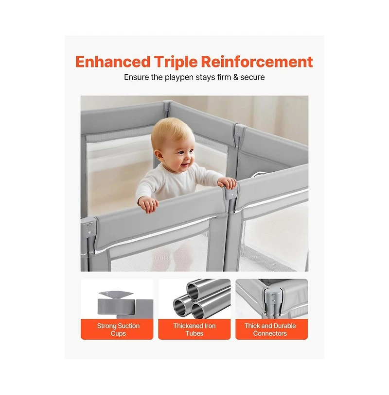 Slickblue Foldable Baby Playpen for Toddlers, Large Play Yard with Soft Mesh Sides and Zippered Safety Door