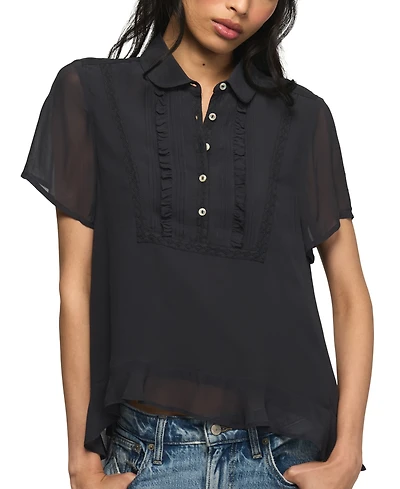 Lucky Brand Women's High-Low Ruffle Short-Sleeve Blouse
