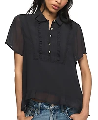 Lucky Brand Women's High-Low Ruffle Short-Sleeve Blouse