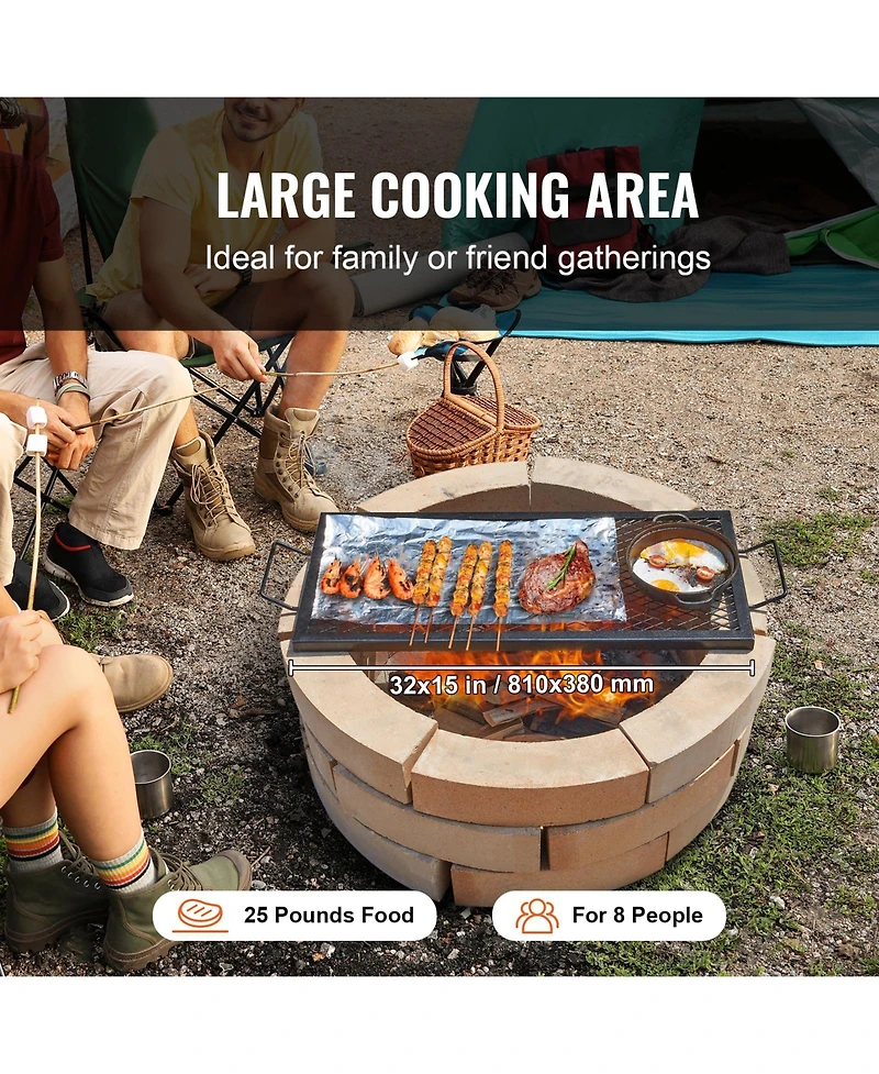 Vevor 32" Rectangle Cooking Grate Fire Pit Grill Grate X-Marks Heavy-Duty Steel