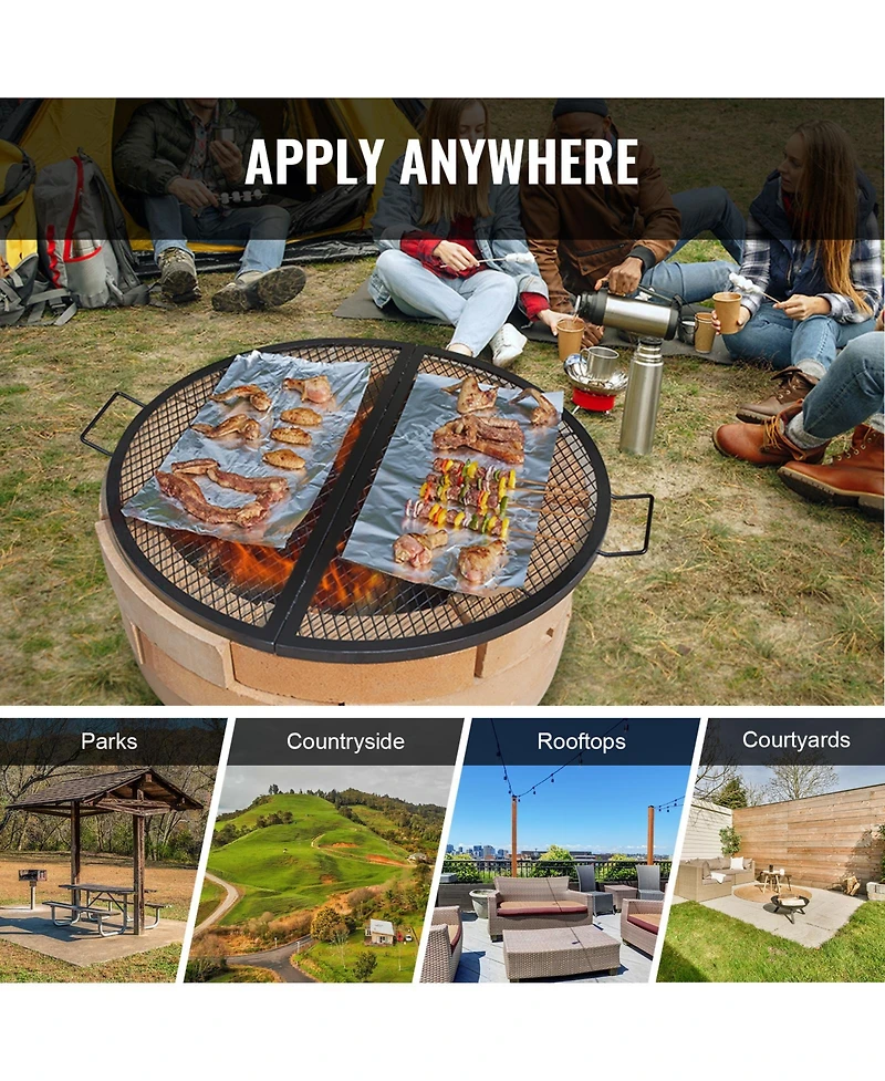 Vevor 36" Foldable Round Cooking Fire Pit Grill Grate X-Marks Heavy-Duty Steel