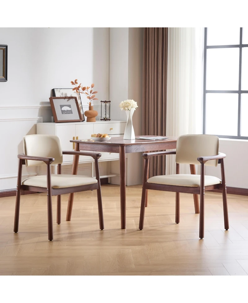 Flynama Set of 2 Pu Foam Dining Chairs, Dark Walnut Rubber Wood Frame 300lbs Weight Capacity