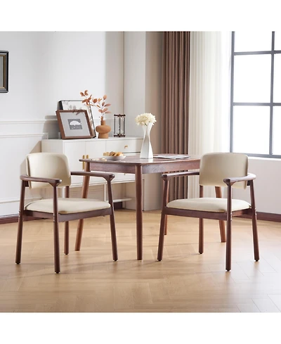 Flynama Set of 2 Pu Foam Dining Chairs, Dark Walnut Rubber Wood Frame 300lbs Weight Capacity