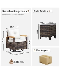 Decksplore 3 Piece Outdoor Swivel Rocker Bistro Set Patio Furniture with 360degrees Glide Chairs