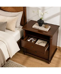 Streamdale Furniture Rustic Nightstand with Charging Station and 2 Drawers