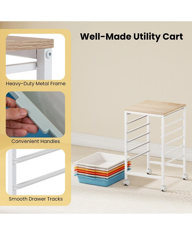 Mecale 6-Drawer Rolling Storage Cart with Wooden Tabletop