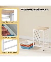 Mecale 6-Drawer Rolling Storage Cart with Wooden Tabletop