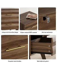 Streamdale Furniture Double Drawer Mid-Century Modern Bedside Table with Metal Handles