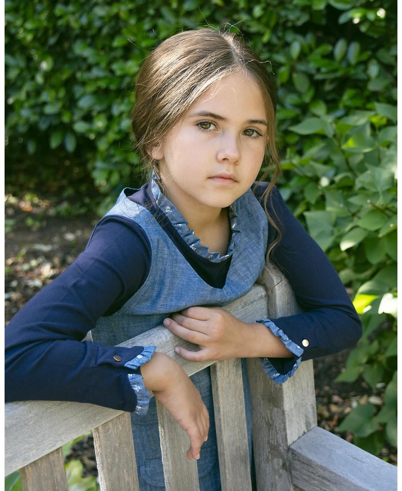 Hope & Henry Little and Big Girls' Xxs - L Organic Ruffle Trim Knit Top