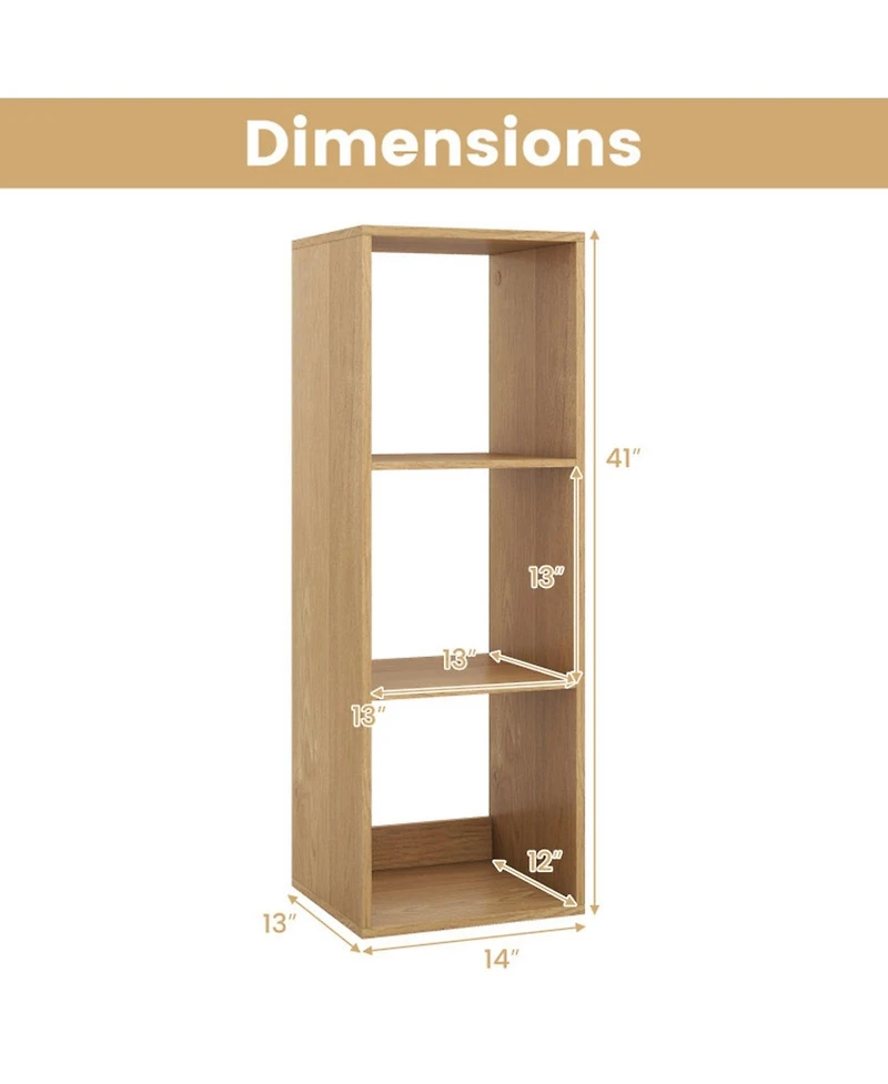 Sugift 3-Cube Bookshelf with Back Guardrail for Living Room
