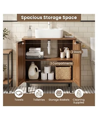 Volenca 23.5 x 12 24 Bathroom Vanity Cabinet with Rattan Doors, U-Shaped Cut-Out and Shelf