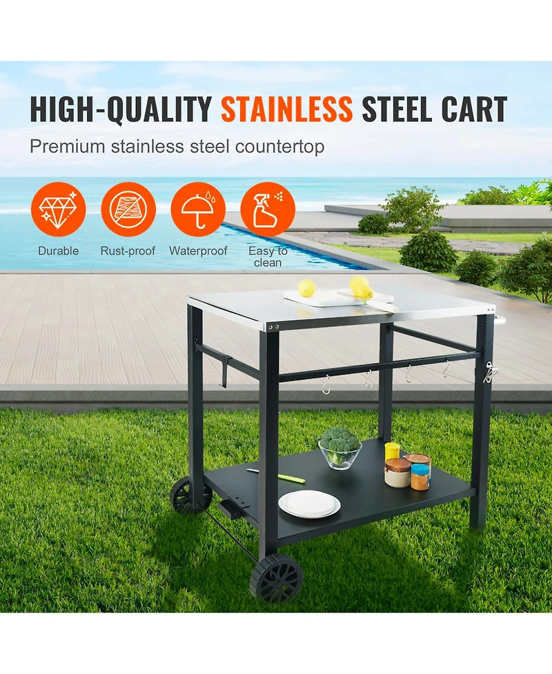 Vevor Outdoor Grill Dining Cart Double-Shelf Bbq Movable Food Prep Trolley Patio