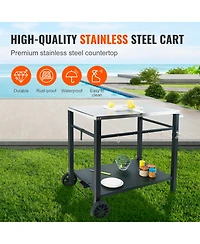 Vevor Outdoor Grill Dining Cart Double-Shelf Bbq Movable Food Prep Trolley Patio