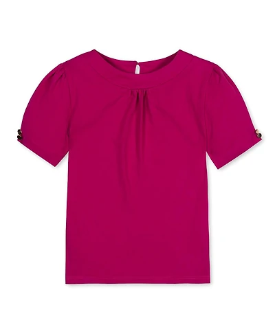 Hope & Henry Little and Big Girls' Xxs- L Organic Puff Sleeve Knit Top