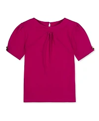 Hope & Henry Little and Big Girls' Xxs- L Organic Puff Sleeve Knit Top