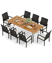 Mecale 86-Inch Rectangular Acacia Patio Dining Table for 8 with Umbrella Hole