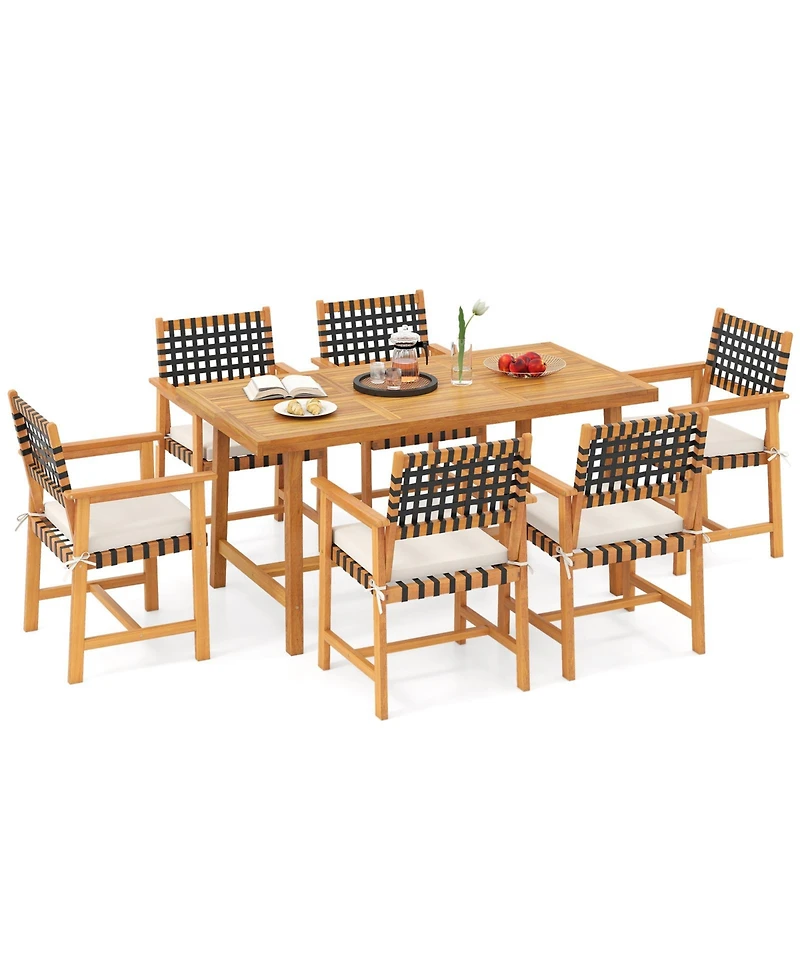 Mecale 63-Inch Heavy-Duty Acacia Outdoor Dining Table for 6 with Umbrella Hole