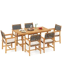 Mecale 63-Inch Heavy-Duty Acacia Outdoor Dining Table for 6 with Umbrella Hole