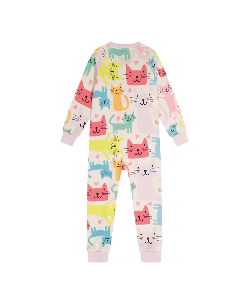 Deux par Deux Little Girls 6-12 Cotton One Piece Pajamas Cat Print