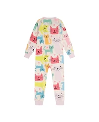 Deux par Deux Little Girls 6-12 Cotton One Piece Pajamas Cat Print