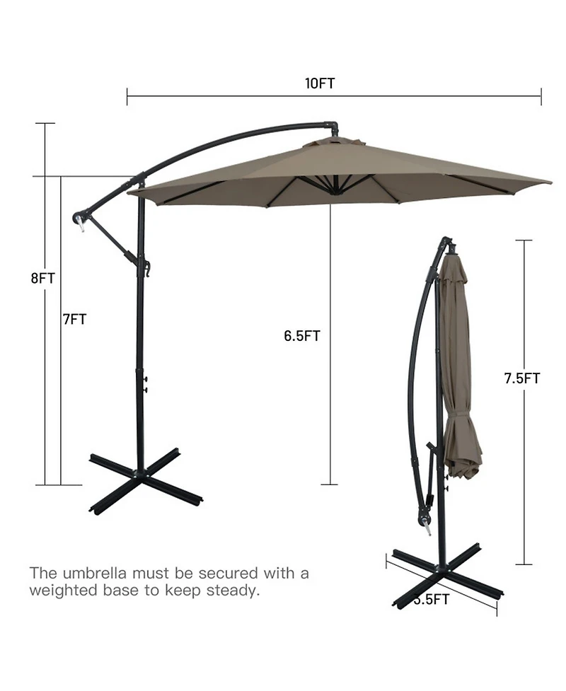Gouun 10 feet Cantilever Offset Patio Umbrella with 8 Ribs