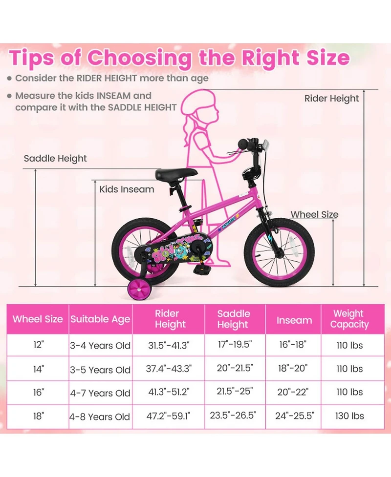 Hongge 14-Inch Kids Bike with Training Wheels and Dual Braking System, Ages 3-5