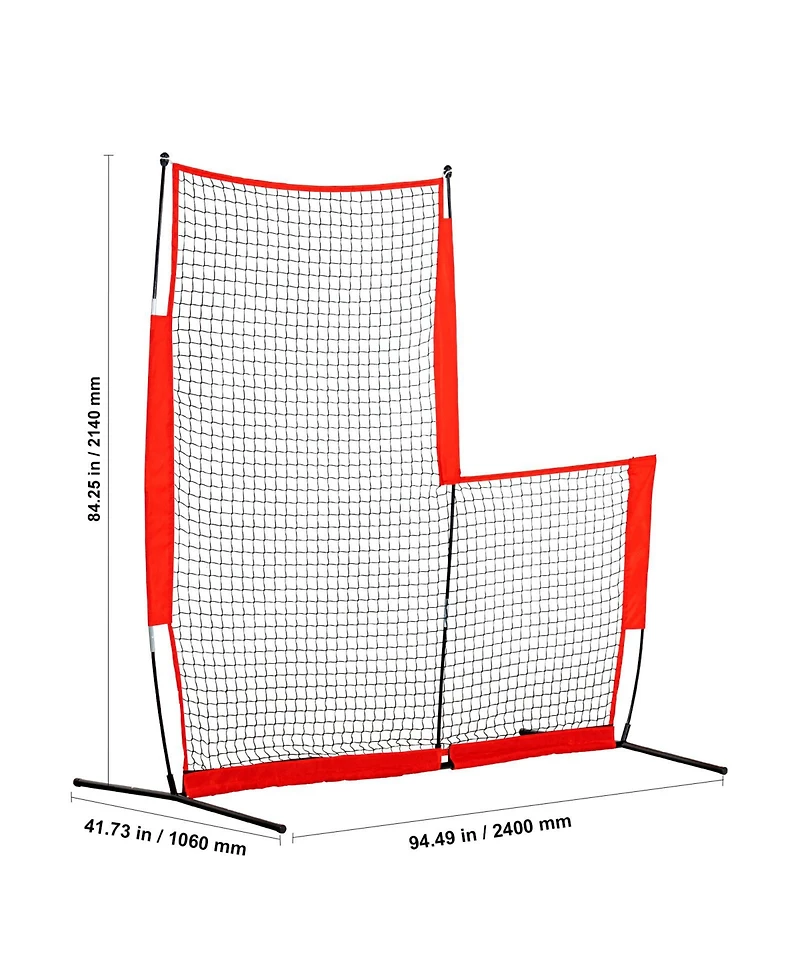 Hongge L-Screen Baseball Safety Net 7 x 7 ft Portable Pitching Screen with Ground Stakes and Carry Bag