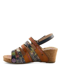 L'Artiste Women s Buckleitup Floral Wedge with Supportive Cushioned Comfort
