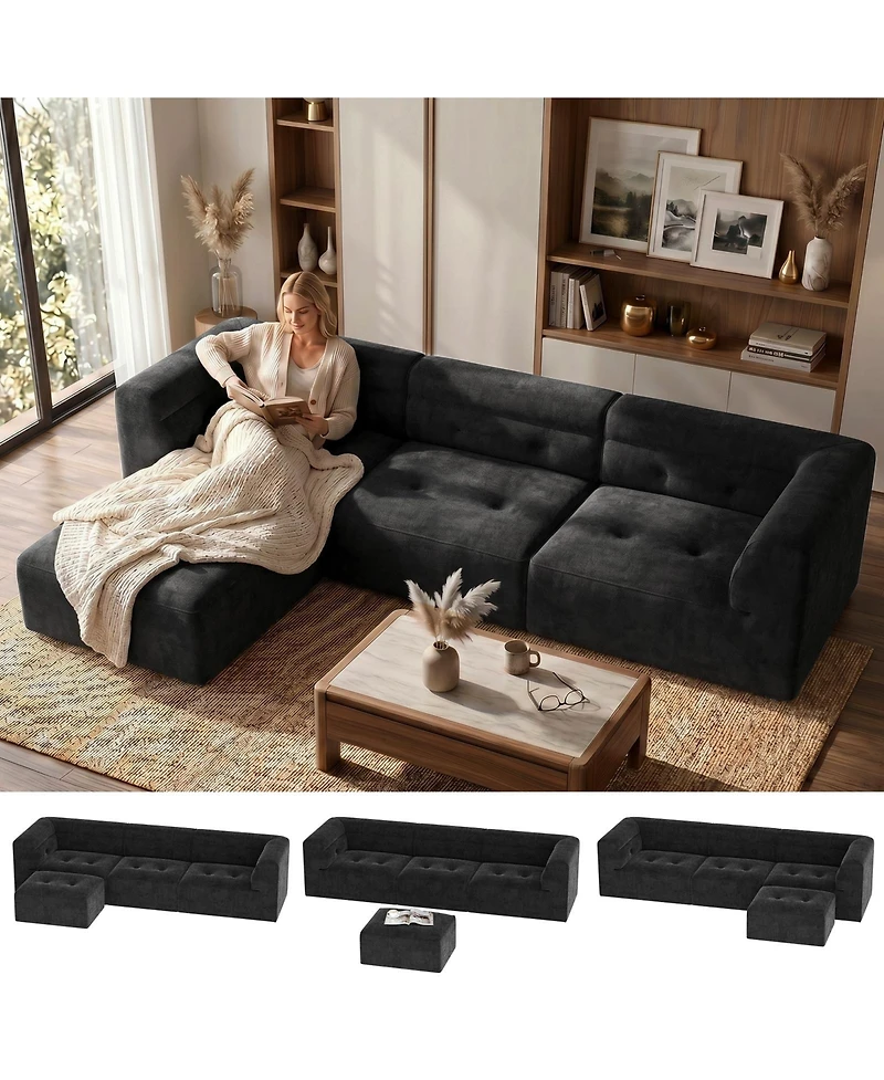 Aheaplus 4-Seater L-Shaped Modular Sectional Sofa, Boneless Living Room Sofa
