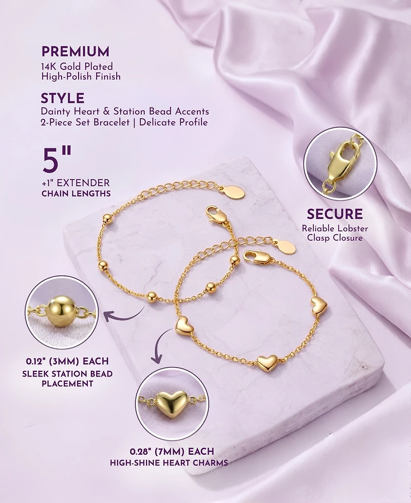 GiGiGirl 14K Gold Plated Station Bracelet 2-Piece Set