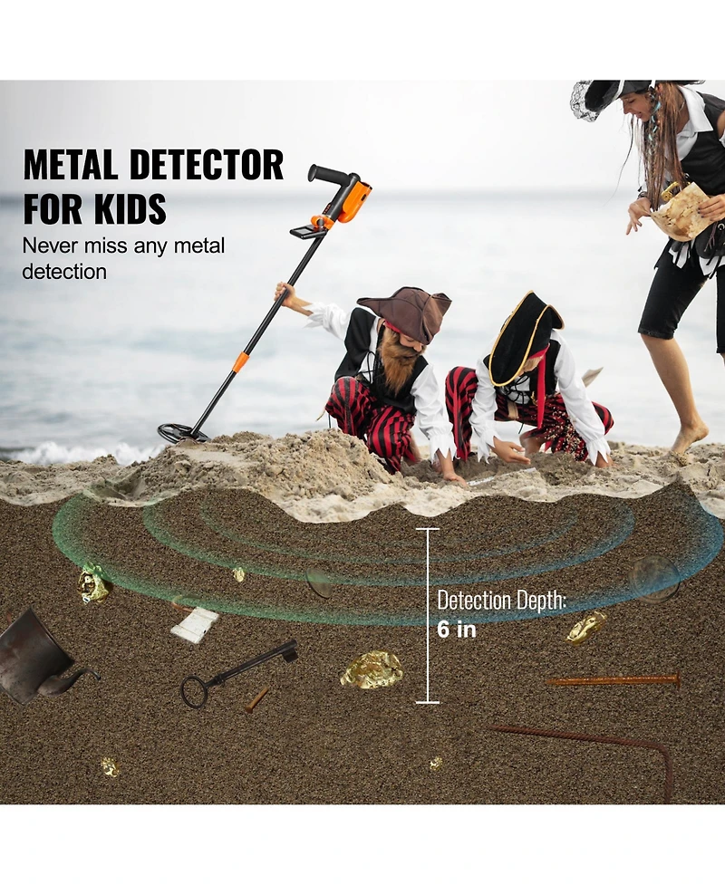 Hongge Kids Metal Detector with 6 in IP68 Waterproof Search Coil and Lcd Display for Young Treasure Hunters