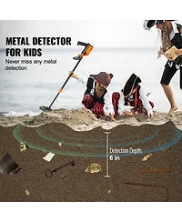 Hongge Kids Metal Detector with 6 in IP68 Waterproof Search Coil and Lcd Display for Young Treasure Hunters