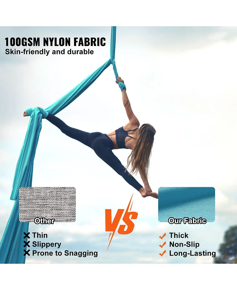 Hongge Aerial Silk and Yoga Swing Kit 11 Yards Nylon Hammock with Full Rigging Hardware for All Levels