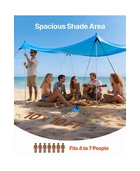 Hongge Pop Up Beach Canopy 10 x 10 feet Upf 50 Plus Stretch Shelter with 8 Sandbags Poles and Sand Shovels