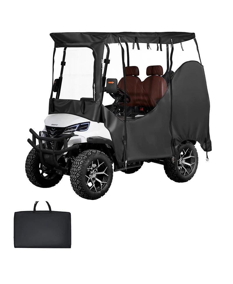 Hongge Visible Full Enclosure Golf Cart Cover for 2-Passenger Carts with Clear Windshield and Windproof Hooks