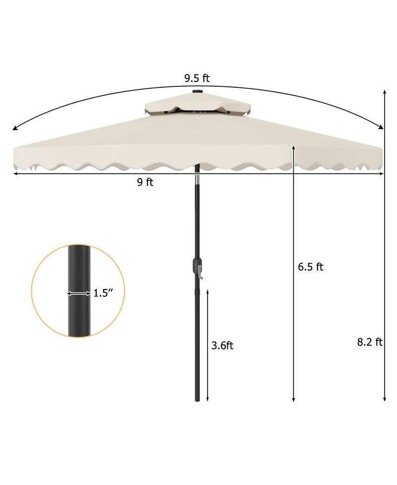 Gouun 9 Ft Solar Led Patio Umbrella with Push-Button Tilt and Crank