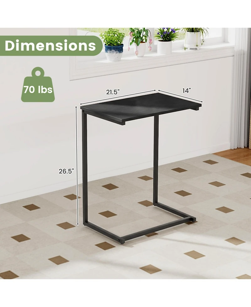Slickblue C-Shaped Sofa End Table with Metal Frame for Drinks and Laptop Use