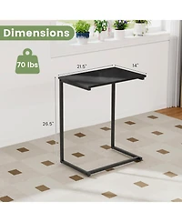 Slickblue C-Shaped Sofa End Table with Metal Frame for Drinks and Laptop Use