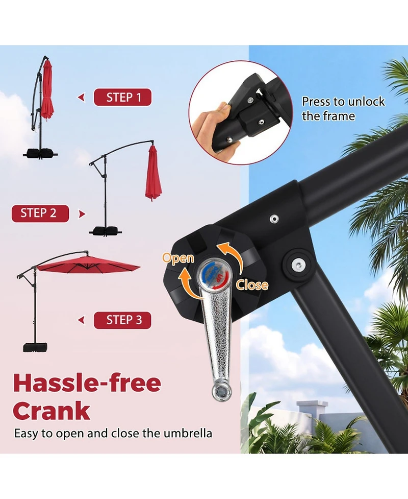 Gouun 10-Foot Offset Cantilever Patio Umbrella with Included Base
