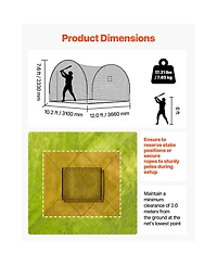 Hongge Freestanding Baseball Batting Cage 12 x 10.2 x 7.6 ft with 4-Ply Knotless Netting and Pitching Machine Opening