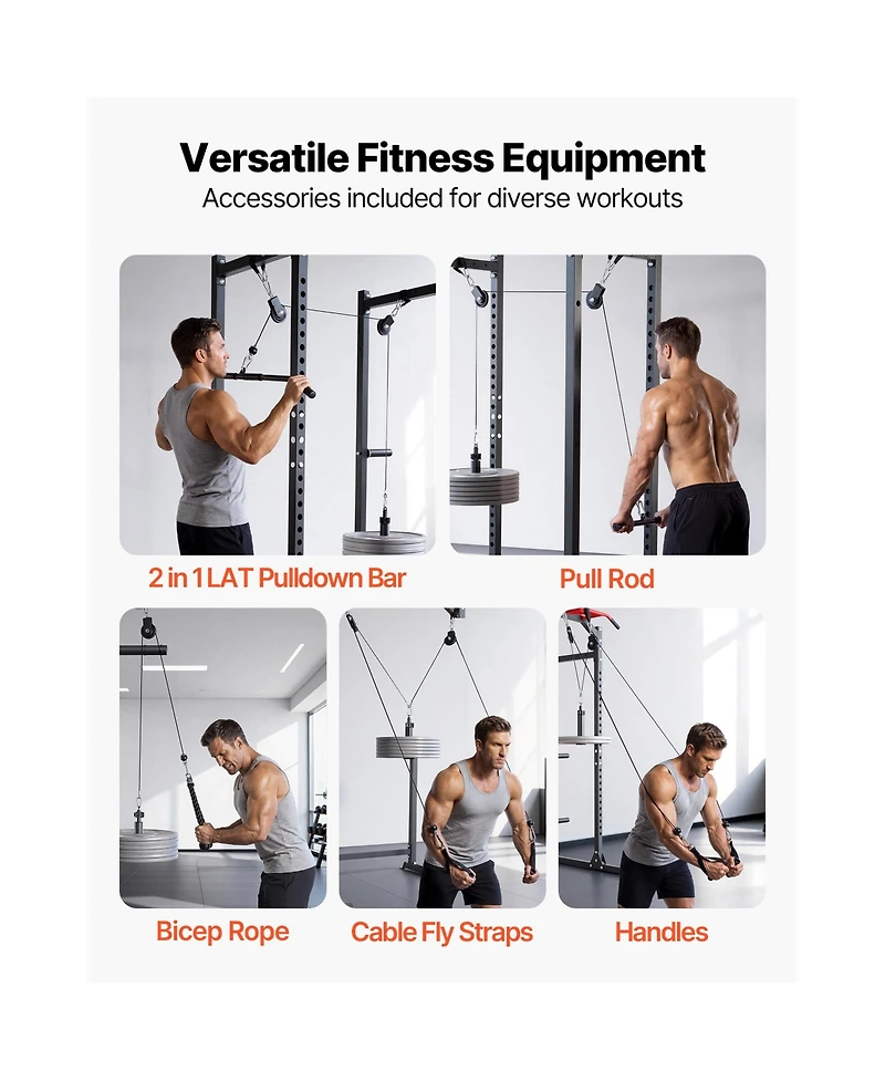 Hongge 2-Piece Lat and Lift Pulley System with Steel Cables Short Bar and Dual Grip Handles up to 330 lbs