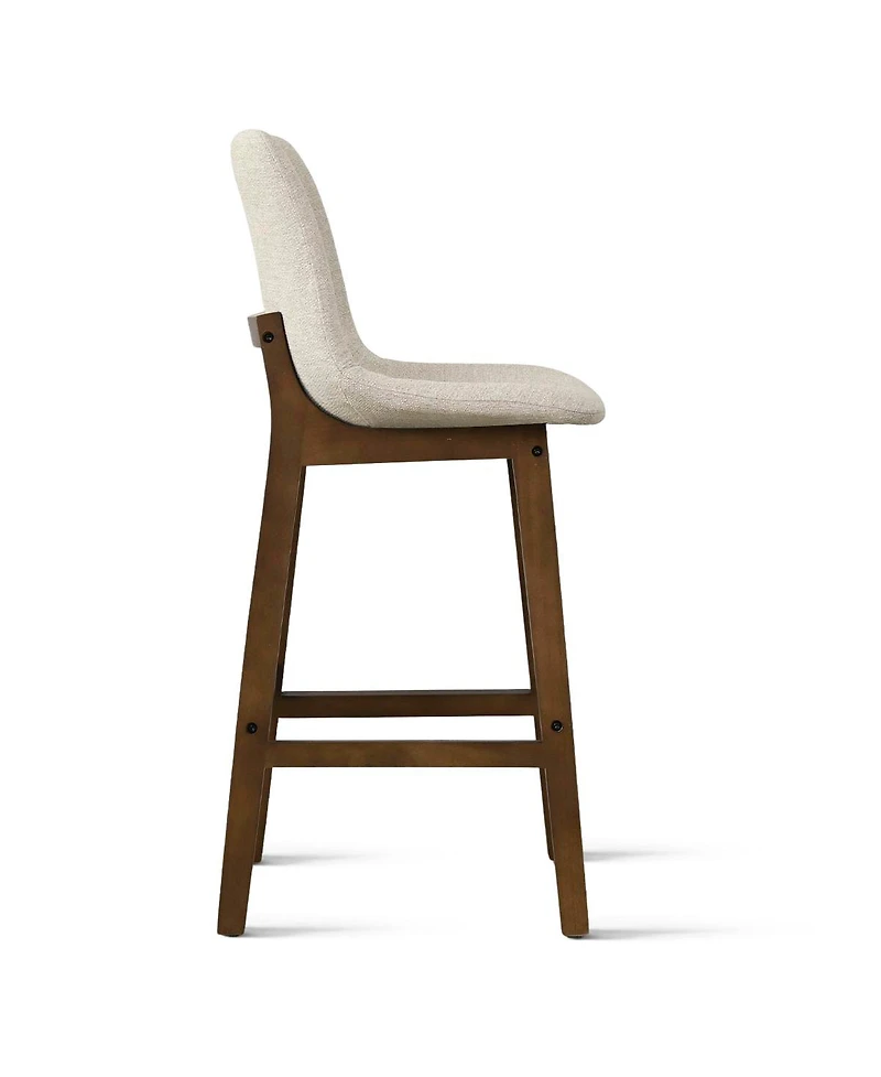 Maison Boucle Set of 6 Counter Height Bar Stools, Polyester Upholstered, Solid Wood Frame, Low Back Scoop