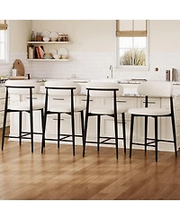 Maison Boucle Set of 2 Modern Mid-Century Counter Height Bar Stools, Linen Upholstered Barstools with Back