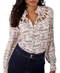 Mint Velvet Women's Amour Print Bow Shirt